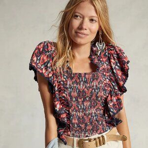 Anthropologie Let Me Be Smocked Crop Top